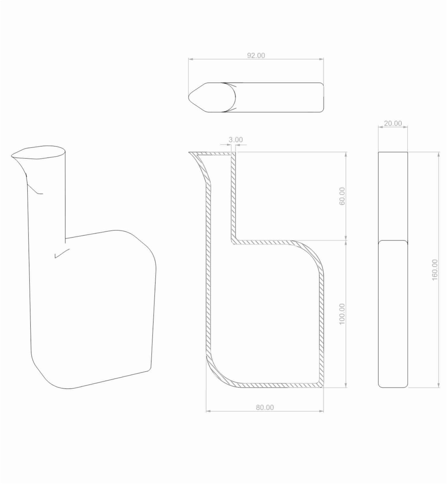 Technical drawing of Ardea with section and dimensions