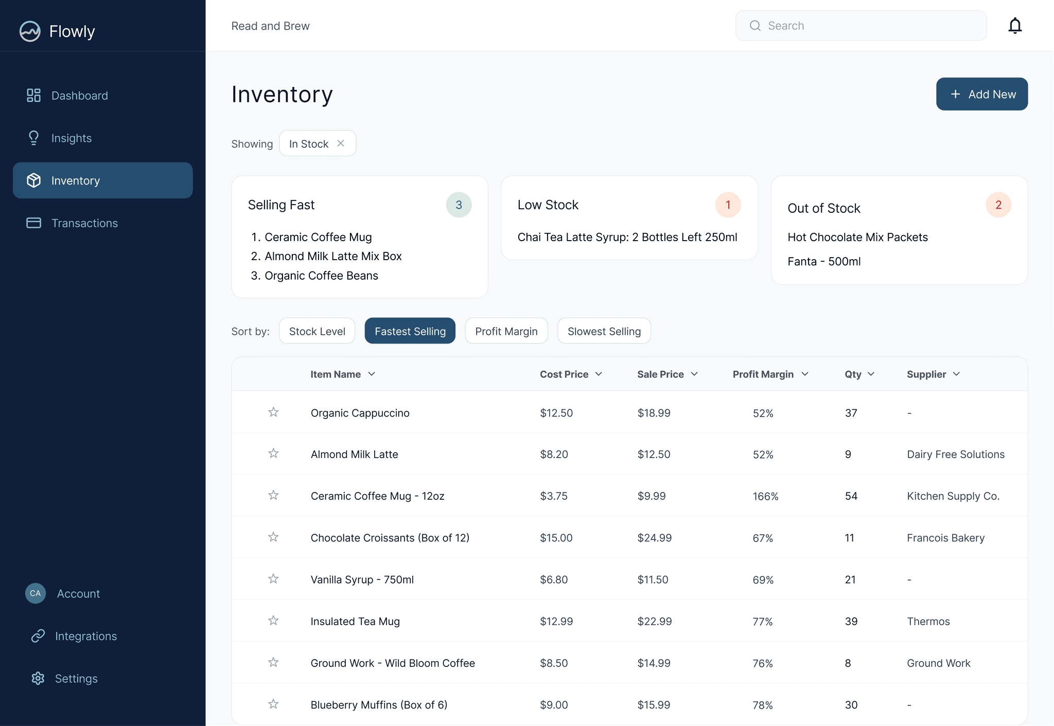 Flowly inventory view