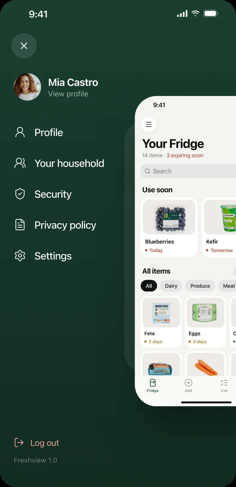 Menu sliding the fridge aside