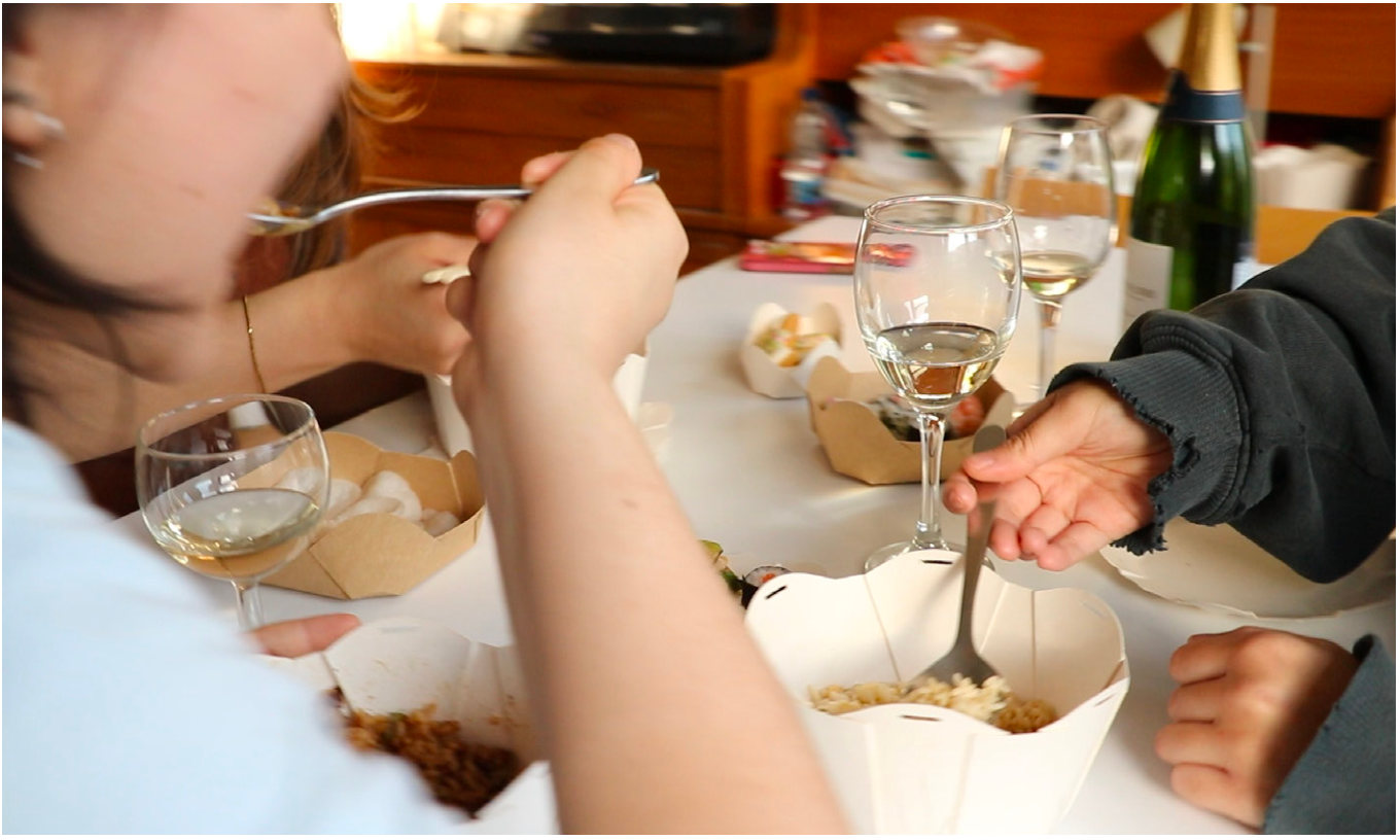 Friends toasting over the meal