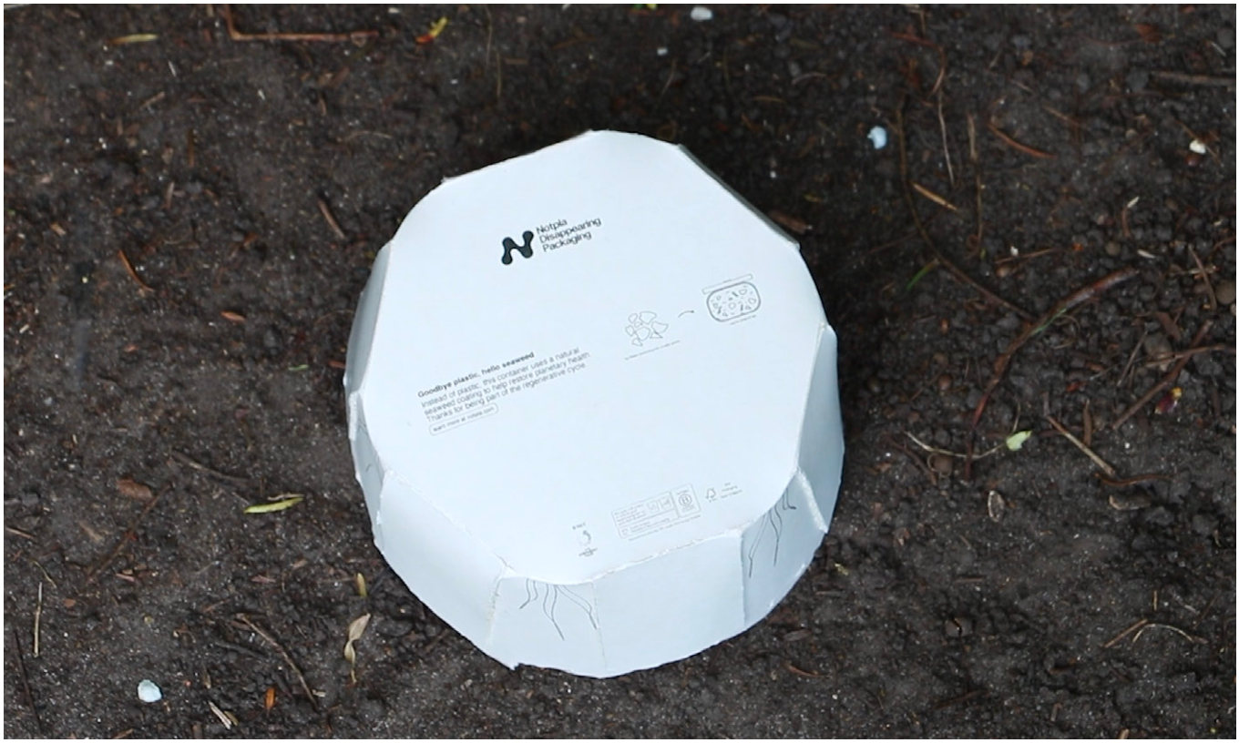 A used container placed on soil