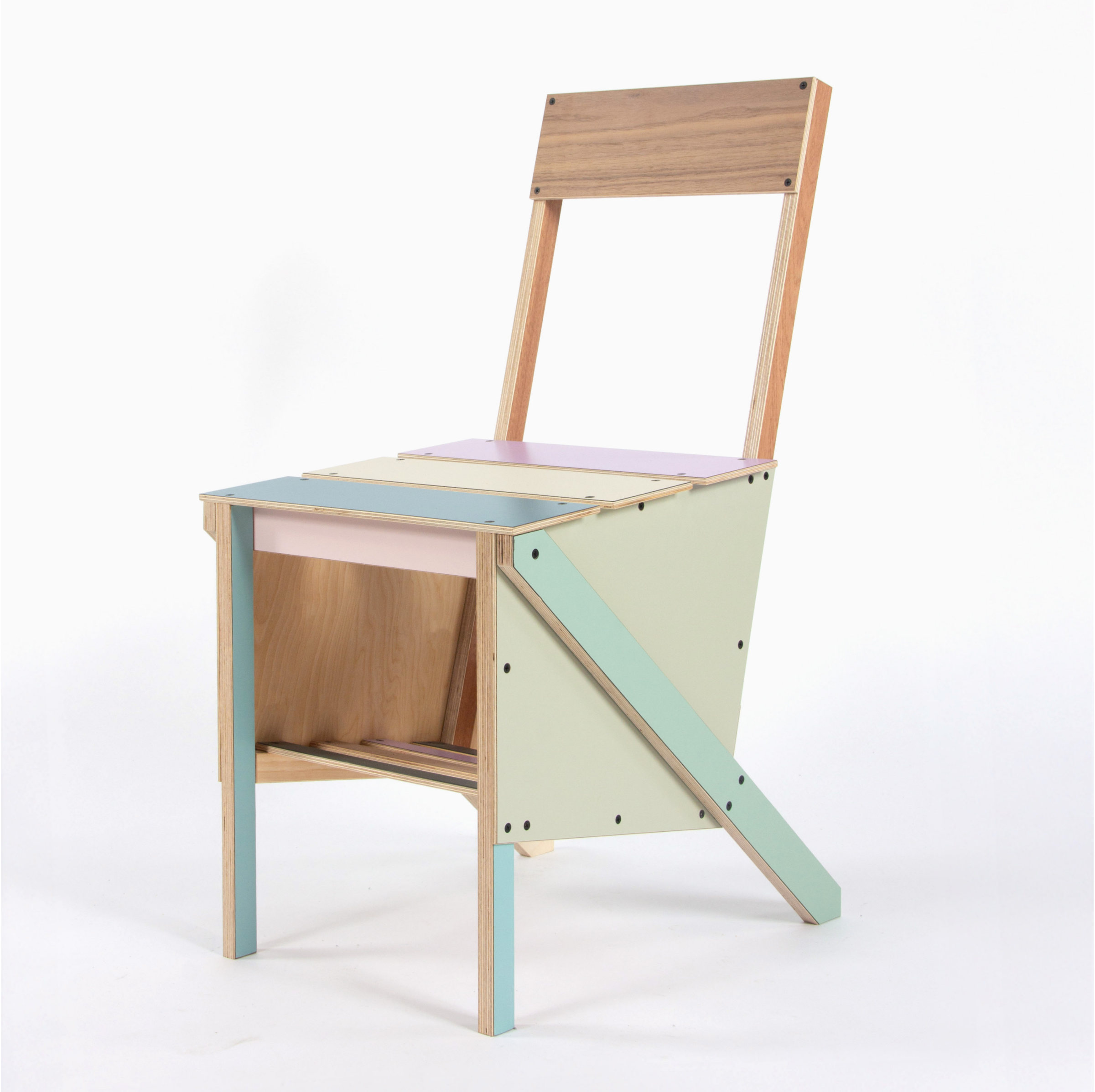 Second Cut chair from the front, in pastel laminated ply