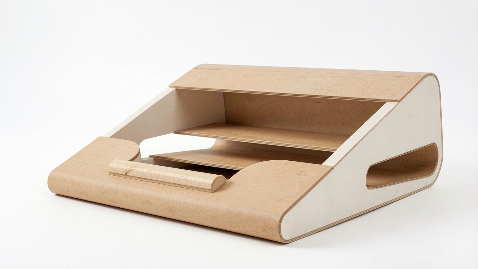 The Port in birch plywood, photographed in the studio on a white background