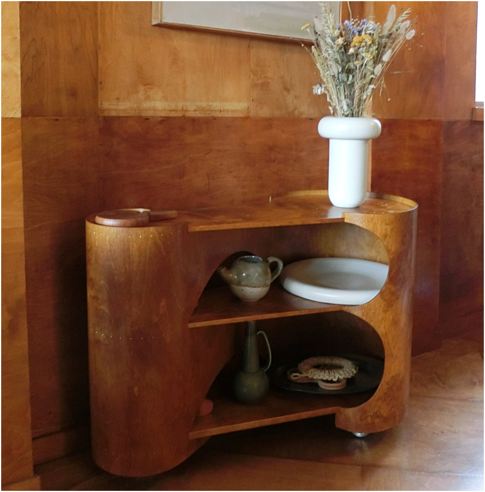 Isokon bent-ply side table with shelves