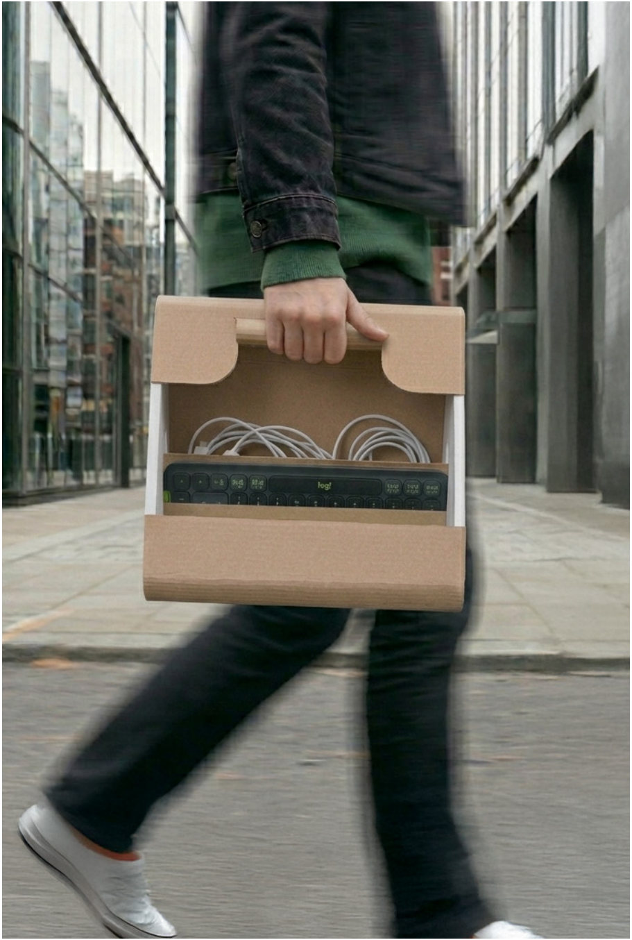 Carrying The Port down the street by its handle