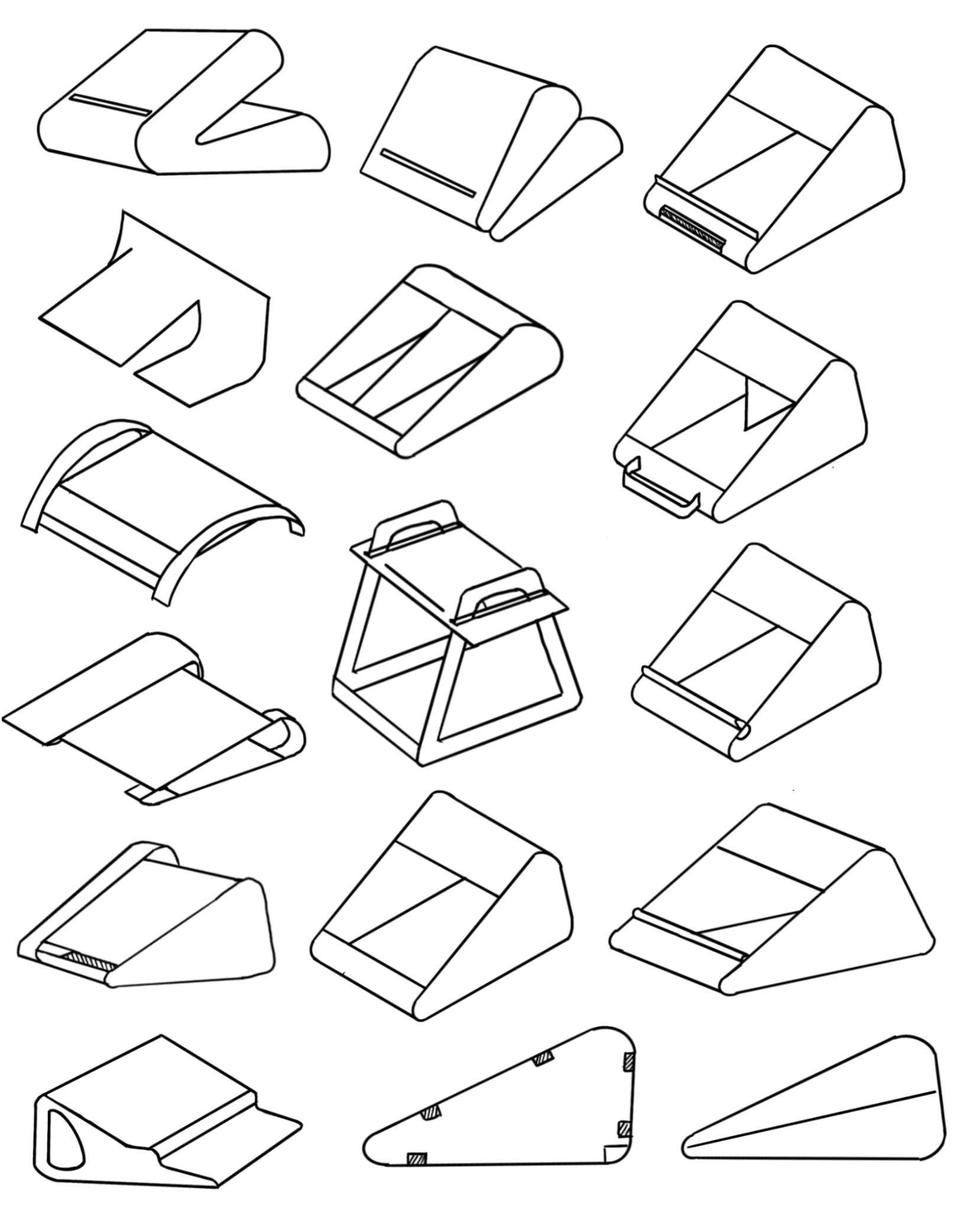 Line sketches of folded device stand concepts